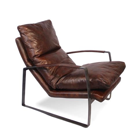 fauteuil confortable style design en cuir marron vintage  metal