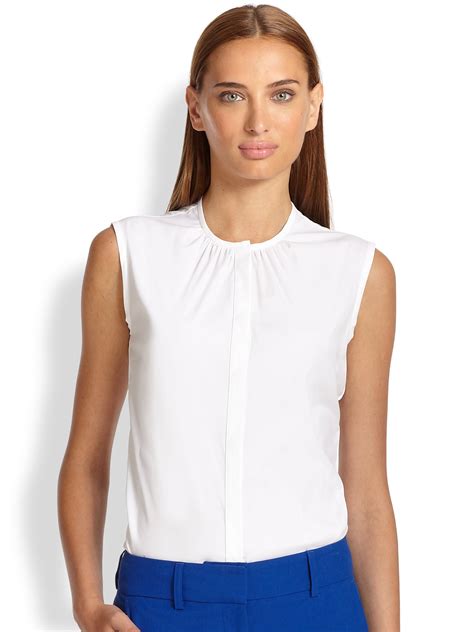 Piazza Sempione Cotton Poplin Sleeveless Blouse In White Optical White