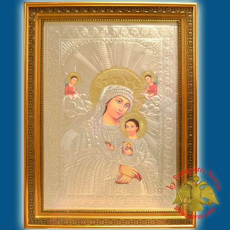 orthodox church holy icon  theotokos panagia  glass wooden frame