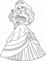 Coloring Mermaid Princess Stock Illustration Vector Depositphotos Dress Beautiful sketch template