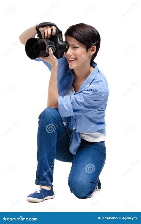 Girl Photographer Takes Snaps Stock Image Image Of Girl Caucasian