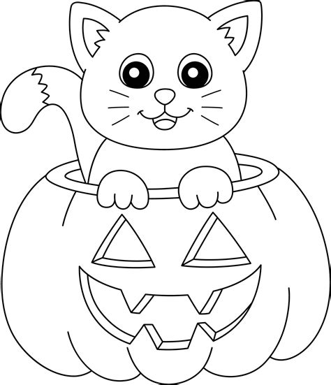 pumpkin cat halloween coloring page isolated  vector art  vecteezy