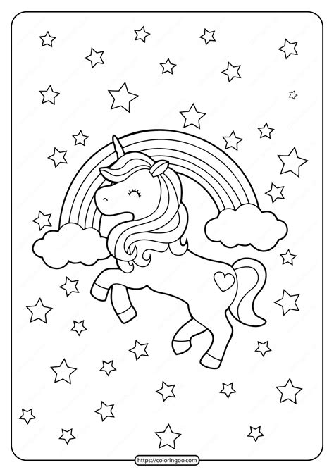 printable unicorn rainbow  stars coloring page