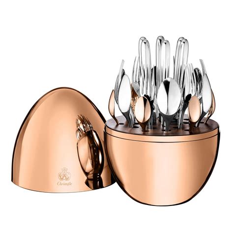 christofle mood  piece silverplated cutlery set  copper coloured egg case artedona