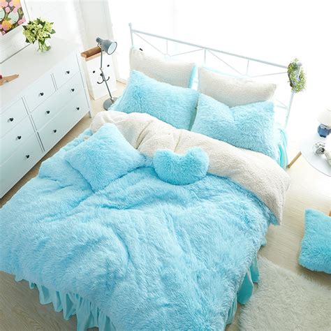 blue princess girls bedding set thick fleece warm winter bed set king