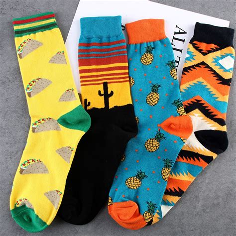 buy  arrival unisex happy socks art abstraction creative pattern socks fruit