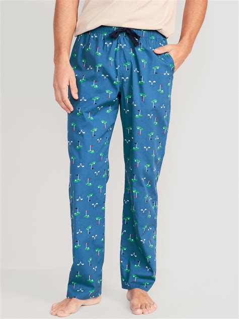 printed poplin pajama pants  navy