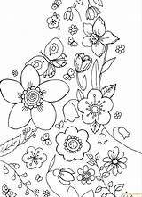 Flowers Butterflies Pages Spring Coloring Color sketch template