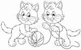 Kittens Katjes Gattini Clew Spelen Gioco Wenig Klem Seiten Katze Entwurf Garns Farbton Spielend Giocano Palla Divertenti Piccoli sketch template