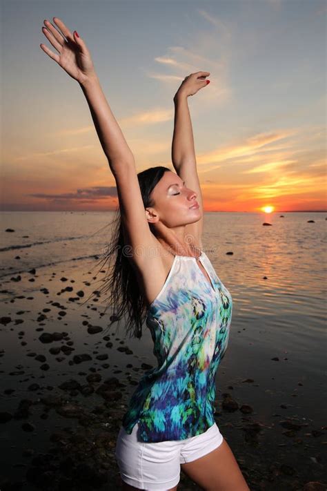 woman enjoying freedom stock photo image  arms enlightenment