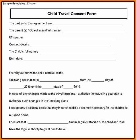 printable child travel consent form uk printable forms