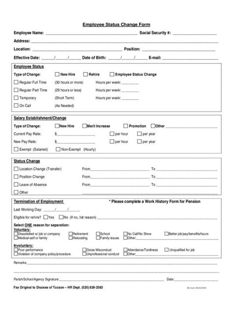 employee change form template employment status change form formpdideaovertenco templates