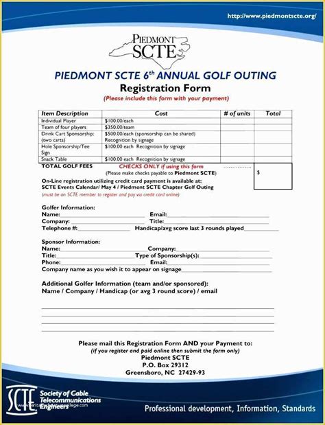 printable golf tournament registration form template