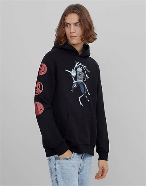 bershka hoodie met print op de achterkant  zwart asos