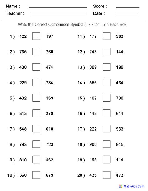 comparing numbers worksheet st grade search results calendar