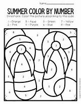 Number Summer Worksheets Preschool Color Flip Flops sketch template
