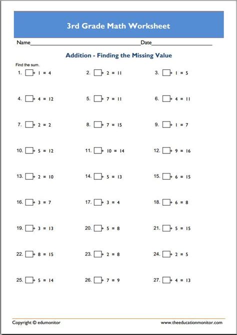 free math worksheets for 3rd grade pdf