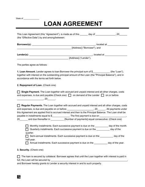 business loan agreement template  word