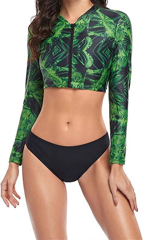 Two Piece Split Swimsuit For Women Women S Long Sleeve Front Zip