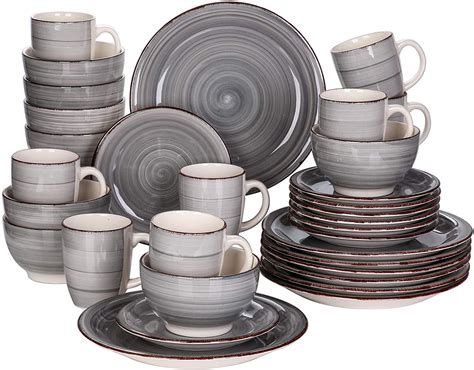 vancasso series bella  piece stoneware dinnerware set grey dinner