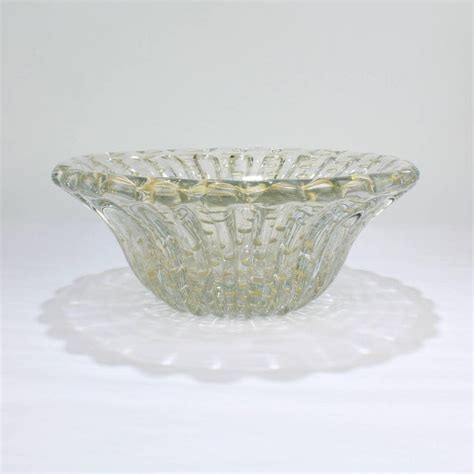 Large Midcentury Ribbed Barovier Bullicante Clear And Gold