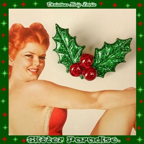 Christmas Glitter Holly Brooch Retro Christmas Jewelry Etsy