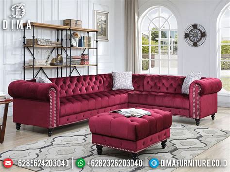 sofa sudut  minimalis mewah jepara maroon red df