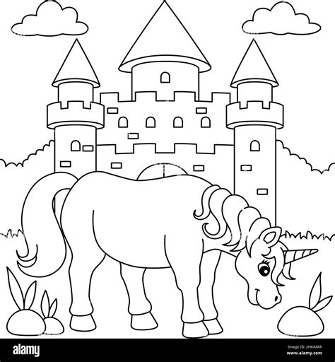 unicorn castle coloring page  kids stock vector image art alamy
