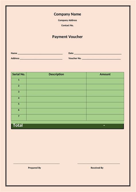 cash payment voucher template  word docx