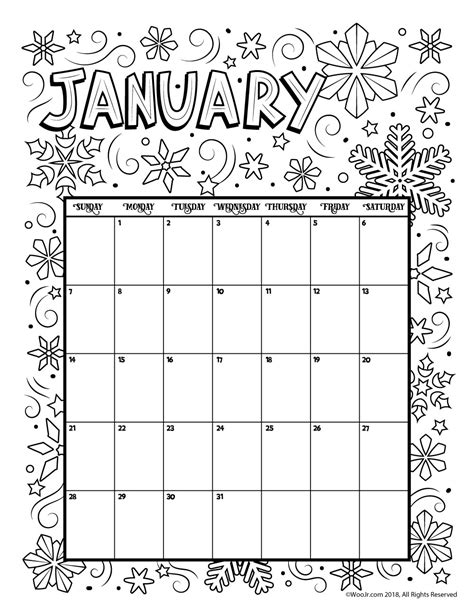 january  coloring calendar page woo jr kids activities