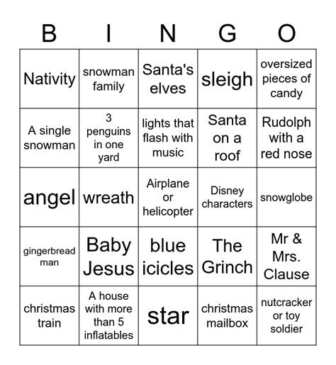 christmas light bingo card