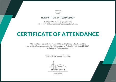 peerless  certificate  attendance templates  word sample
