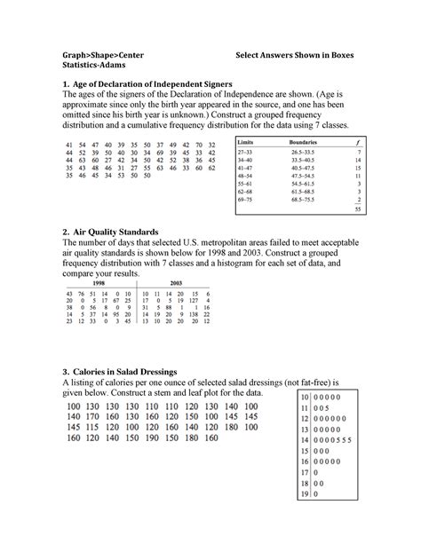 statistics practice problems chapter  answers graphshapecenter