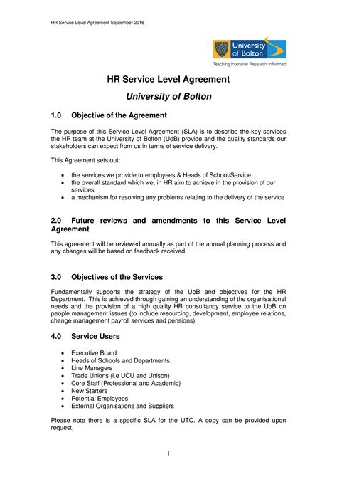 standard service level agreement template
