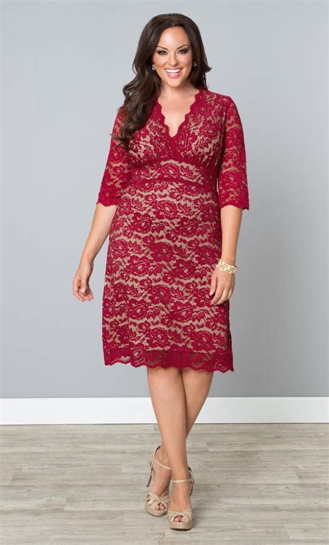 our classic plus size scalloped boudoir lace dress in red is back and