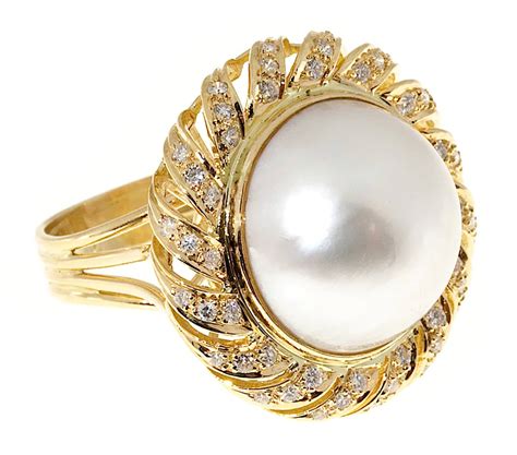 pearl  diamond gold swirl ring  sale  stdibs