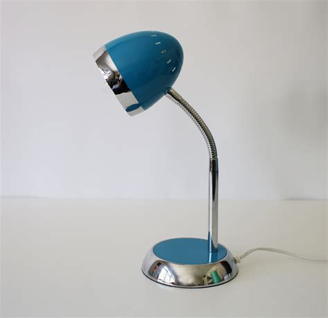 woolworths retro desk lamp  revival bullet headlamp chrome  blue enamel gooseneck light