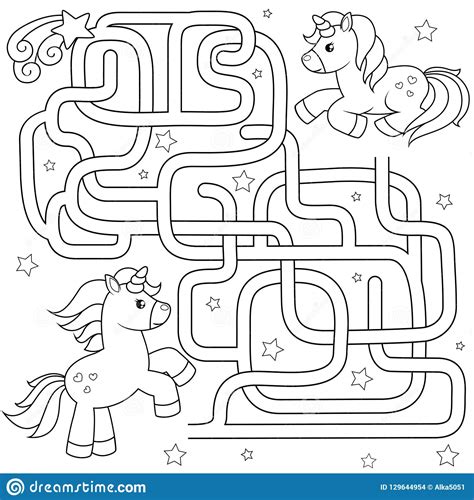 unicorn find path  friend labyrinth maze game  kids stock