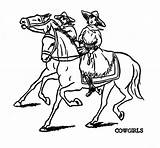 Cowgirl Horse Riding Coloring Two Kids sketch template