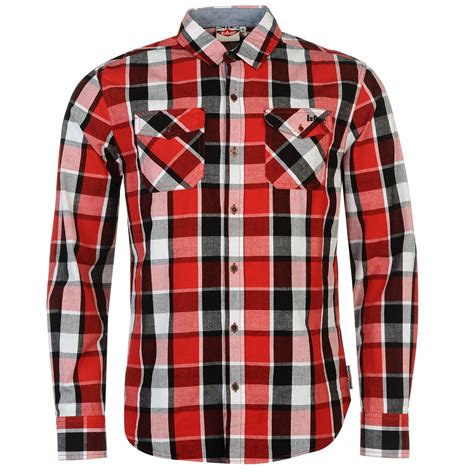 lee cooper mens long sleeve check shirt casual cotton