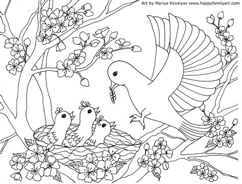 coloring pages happy family art bird coloring pages spring