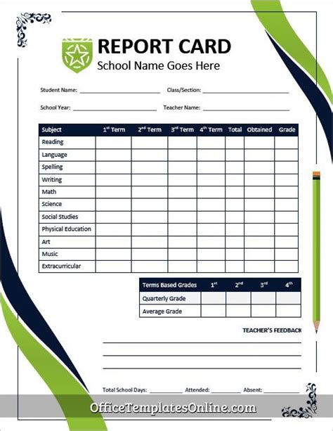 student report card template  ms word school report card report
