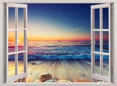 beach shore sunset  window removable decal home decor mural wall