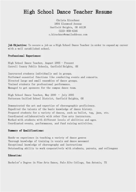 resume samples high school dance teacher resume sample