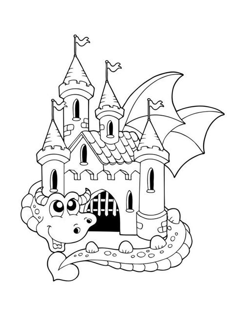 castle  dragon coloring page  fairytale town dragon coloring