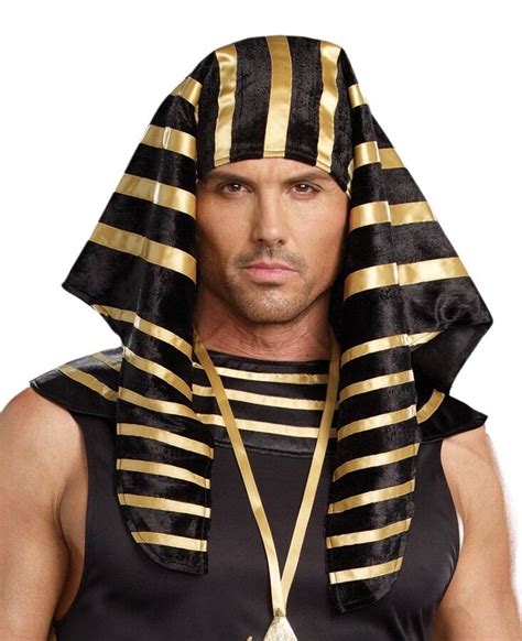Adult Egyptian Pharaoh King Tut Costume Hat Headpiece Mens Black Gold
