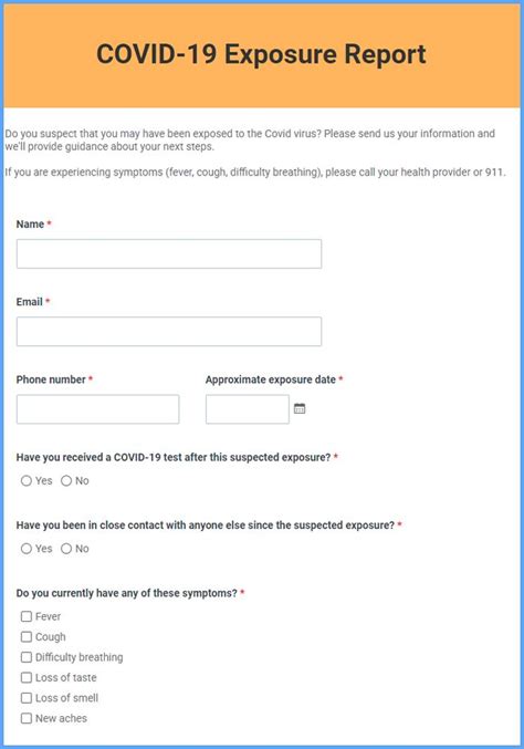 covid  exposure report form template formsite