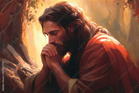 jesus christ praying   garden  gethsemane oil painting style