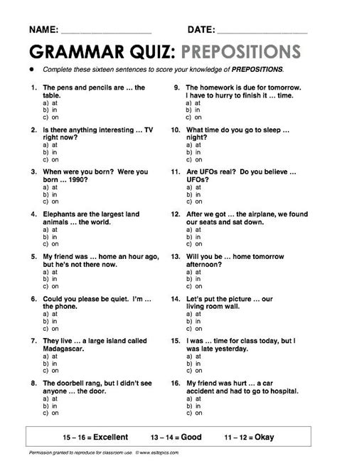 prepositions grammar quiz english grammar grammar quiz english