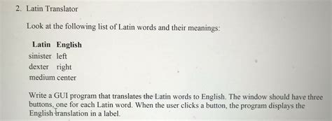 solved 2 latin translator look following list latin words meanings